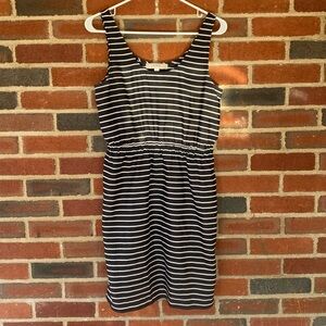 LOFT Women's Dress Scoop Neck Elastic Waist Black & White Stripe New Size S